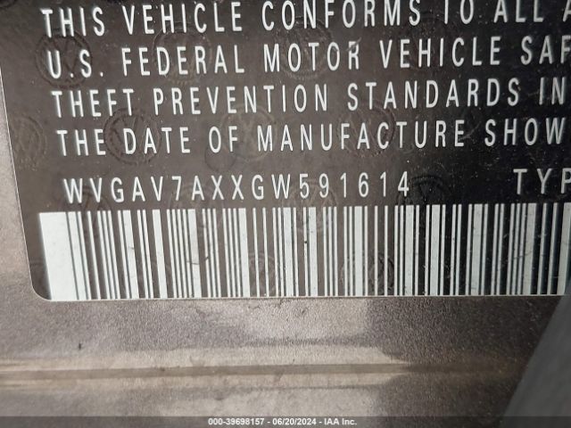 WVGAV7AXXGW591614 Volkswagen TIGUAN S