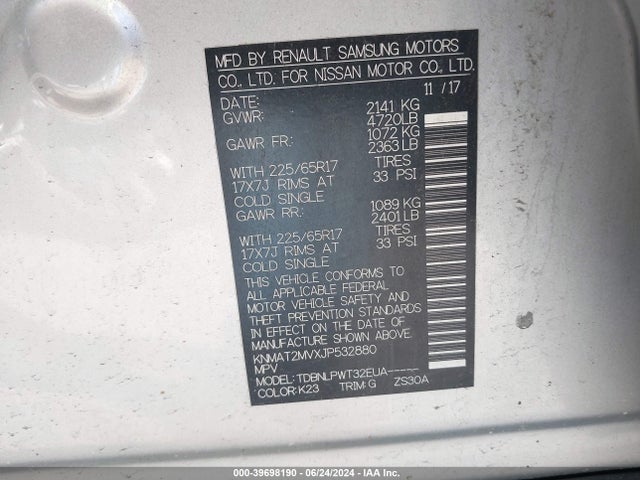KNMAT2MVXJP532880 Nissan ROGUE S
