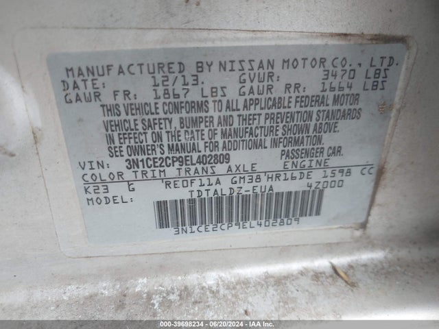 Nissan Versa Note Sv 2014 3N1CE2CP9EL402809 Image 9