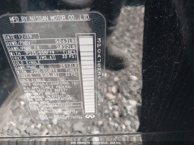 3PCAJ5M34LF111109 Infiniti Qx50 Luxe Awd