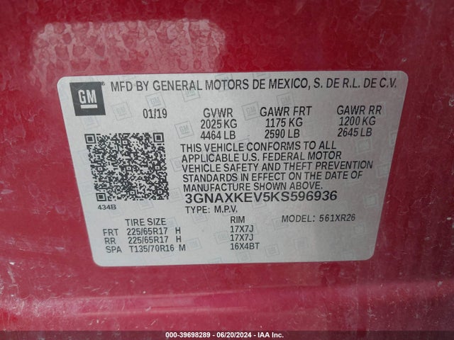 Chevrolet EQUINOX LT 2019 3GNAXKEV5KS596936 Image 9