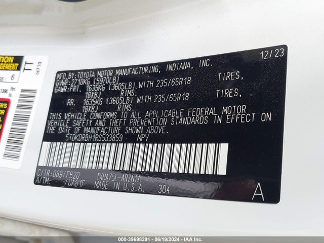 Toyota Highlander Le 2024 5TDKDRBH1RS533859 Image 9