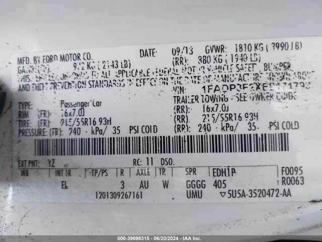 Ford FOCUS SE 2014 1FADP3F2XEL171793 Image 9