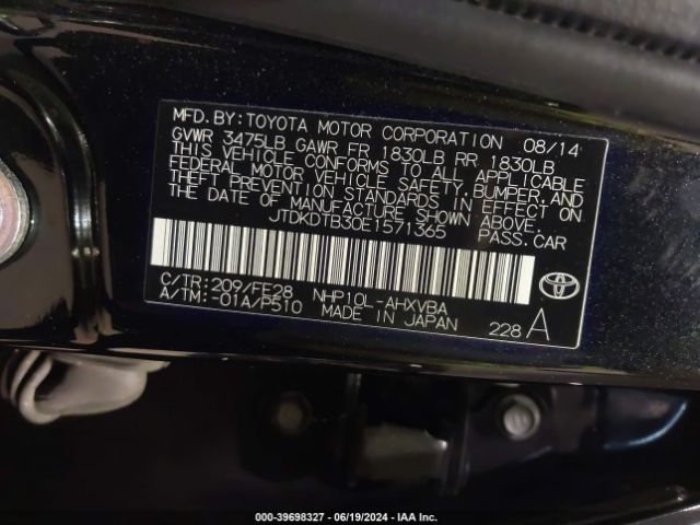 JTDKDTB30E1571365 Toyota Prius C One