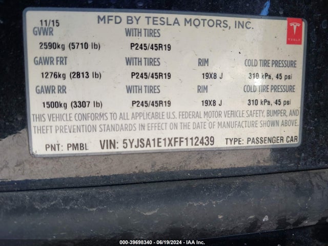 Tesla Model S 60/70/85 2015 5YJSA1E1XFF112439 Image 9