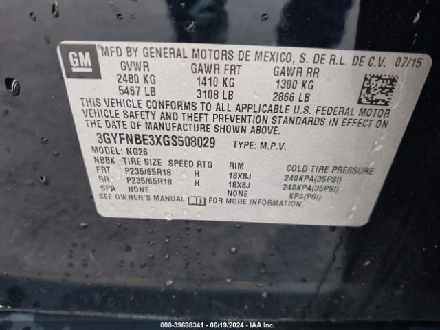 3GYFNBE3XGS508029 Cadillac Srx Luxury Collection