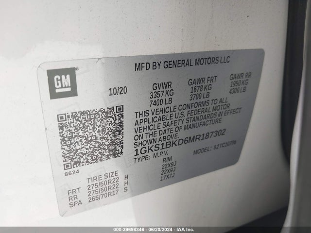 1GKS1BKD6MR187302 GMC Yukon 2wd Slt