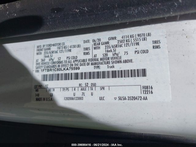 1FTBR1C80LKA75599 Ford Transit-250