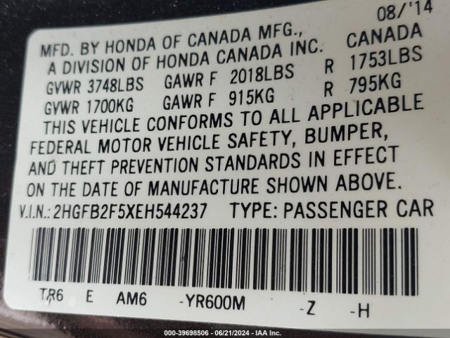 2HGFB2F5XEH544237 Honda Civic Lx