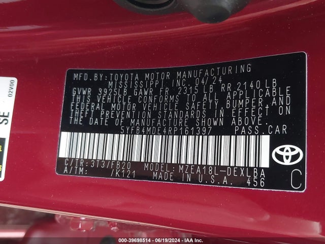 Toyota COROLLA LE 2024 5YFB4MDE4RP161397 Image 9