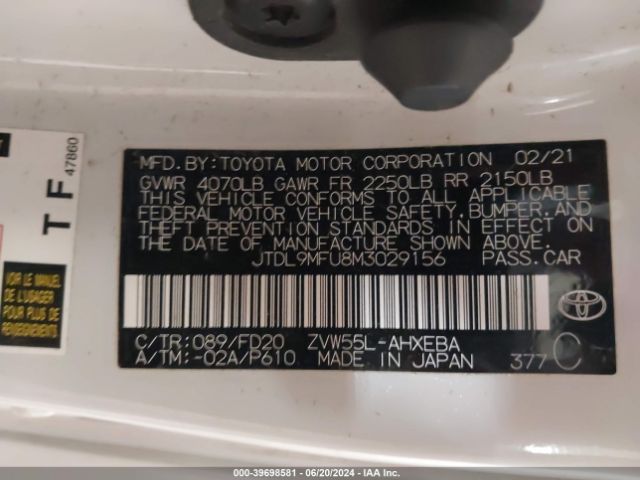 JTDL9MFU8M3029156 Toyota Prius Le Awd-e