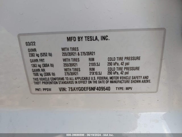 2022 TESLA MODEL Y 7SAYGDEF6NF409540 Photo 8