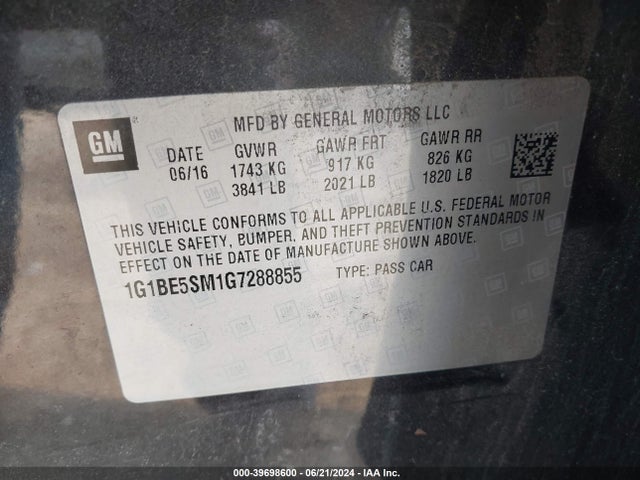 Chevrolet Cruze Lt Auto 2016 1G1BE5SM1G7288855 Image 9