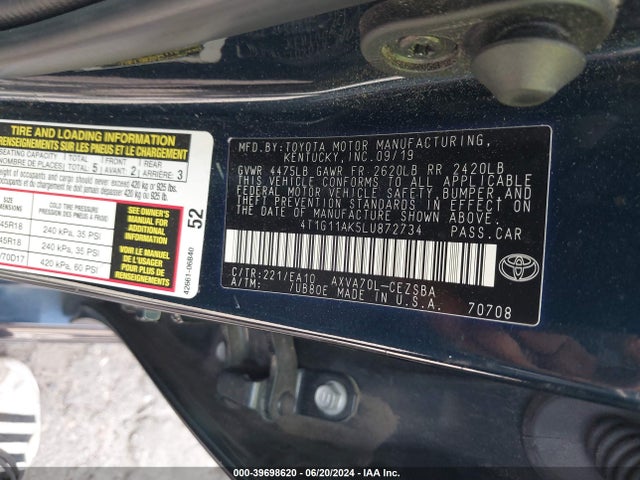 Toyota CAMRY SE 2020 4T1G11AK5LU872734 Image 9