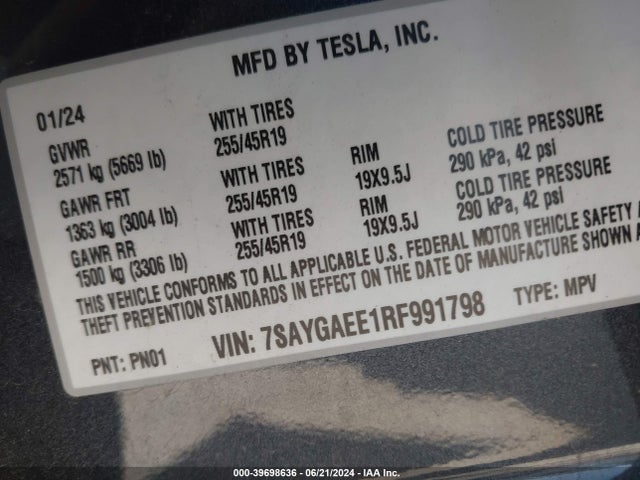 2024 TESLA MODEL Y 7SAYGAEE1RF991798 Photo 8