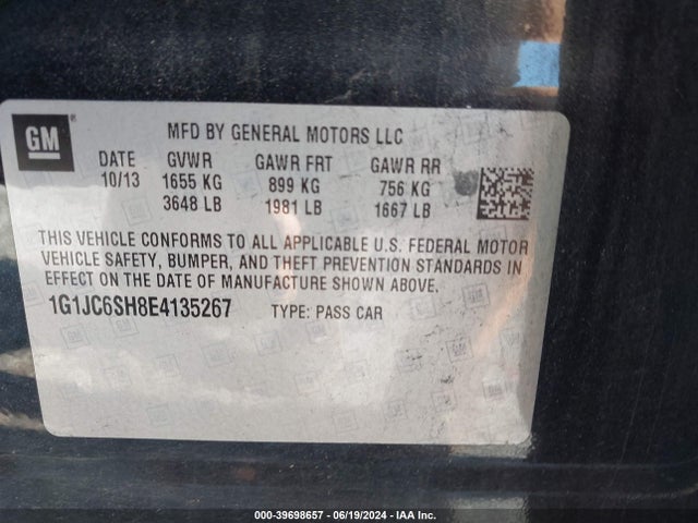 Chevrolet Sonic Lt Auto 2014 1G1JC6SH8E4135267 Image 9