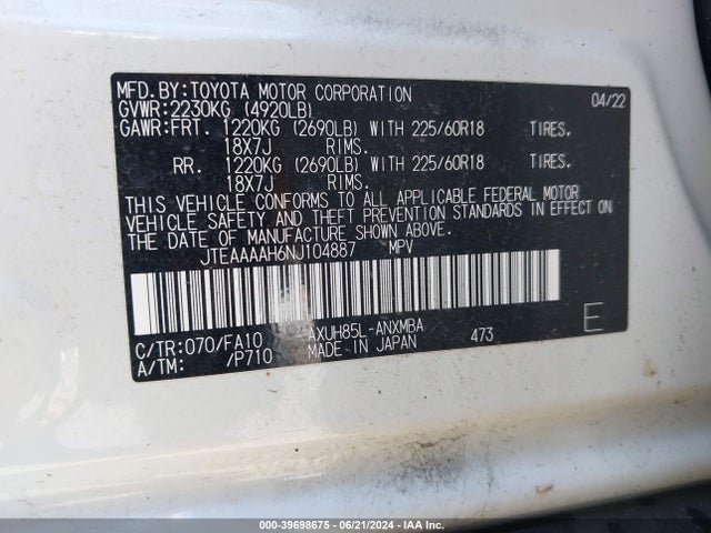 Toyota VENZA LE 2022 JTEAAAAH6NJ104887 Image 9