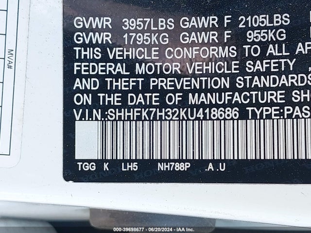 Honda Civic Lx 2019 SHHFK7H32KU418686 Image 18