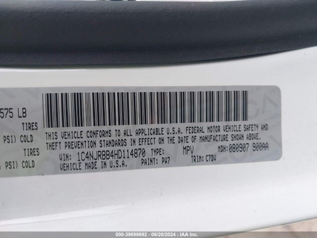 1C4NJRBB4HD114870 Jeep Patriot Sport 4x4