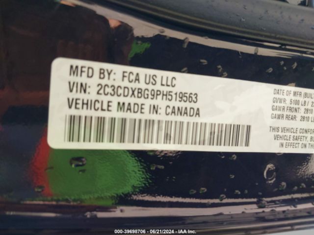 2C3CDXBG9PH519563 Dodge Charger Sxt