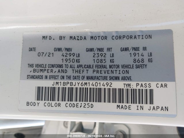 Mazda Mazda3 2.5 Turbo 2021 JM1BPBJY6M1401492 Image 9