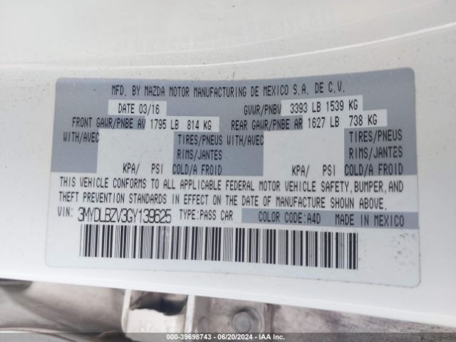 3MYDLBZV3GY139625 Scion IA