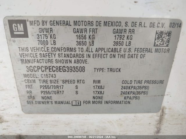 3GCPCPEC8EG393508 Chevrolet Silverado 1500 Work Truck 1wt