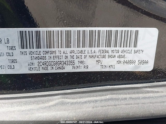 Dodge Grand Caravan Sxt 2016 2C4RDGCG0GR343355 Image 9