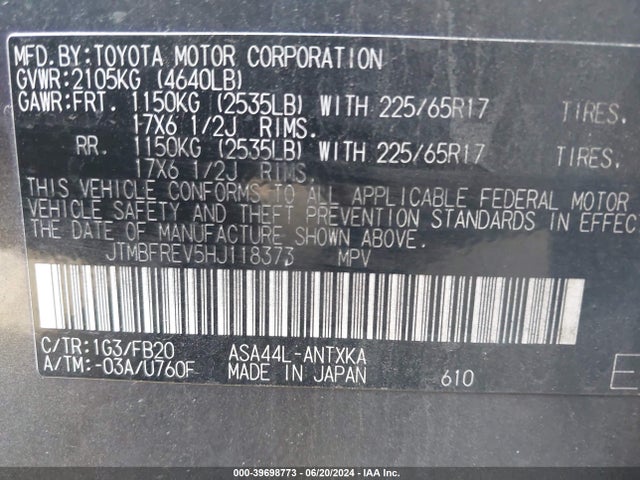 Toyota RAV4 LE 2017 JTMBFREV5HJ118373 Image 9