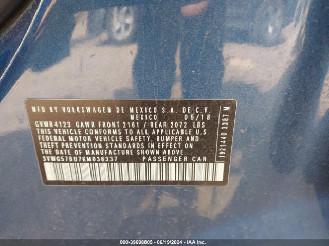 3VWG57BU7KM036337 Volkswagen Jetta 1.4t Sel Premium