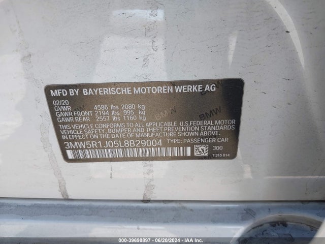 BMW 330I 2020 3MW5R1J05L8B29004 Image 9