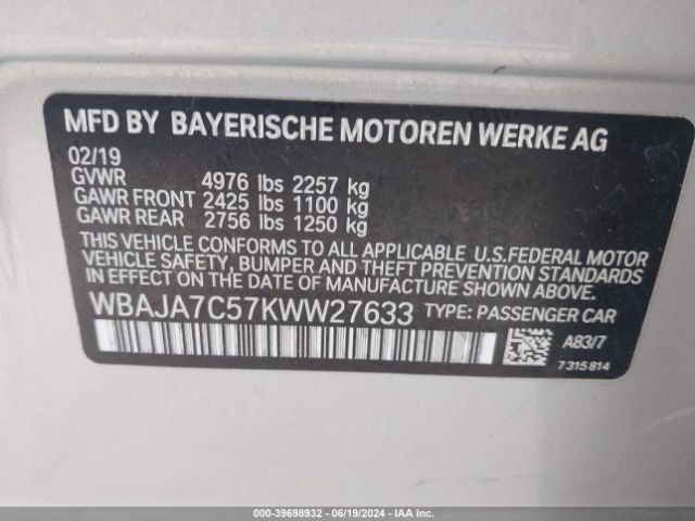 WBAJA7C57KWW27633 BMW 530i Xdrive