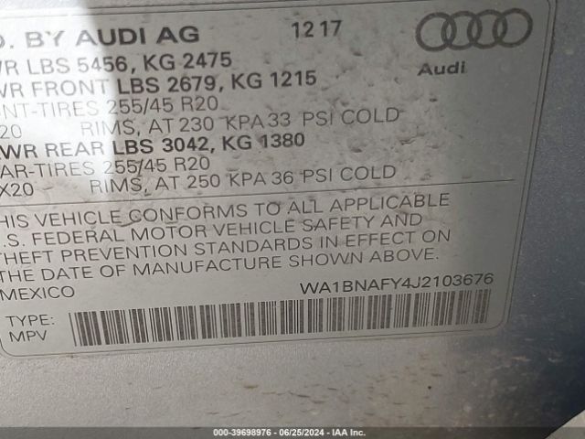 WA1BNAFY4J2103676 Audi Q5 2.0t Premium/2.0t Tech Premium
