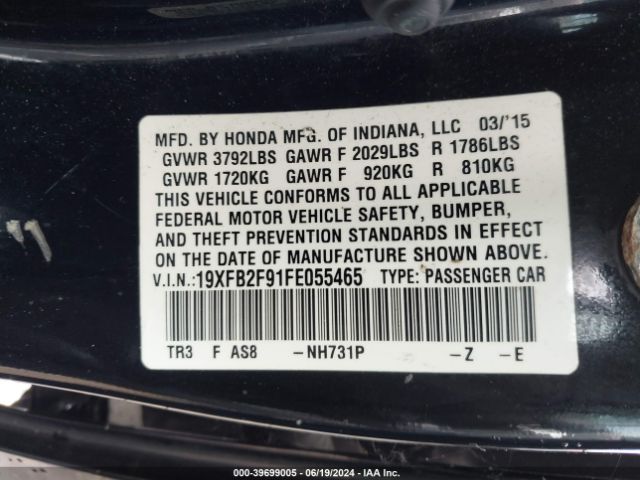19XFB2F91FE055465 Honda Civic Ex-l