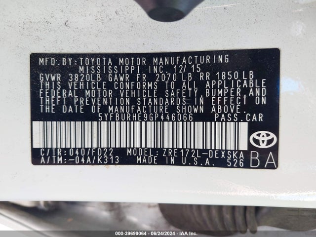 Toyota Corolla S Plus 2016 5YFBURHE9GP446066 Image 9