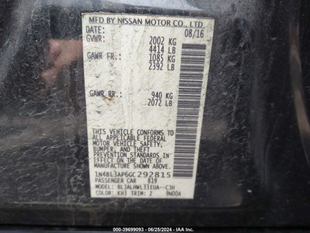 1N4BL3AP6GC292815 Nissan Altima 3.5 Sr