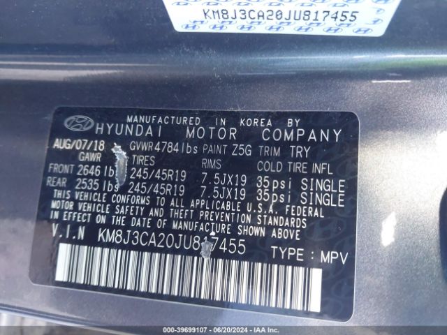 KM8J3CA20JU817455 Hyundai Tucson Value