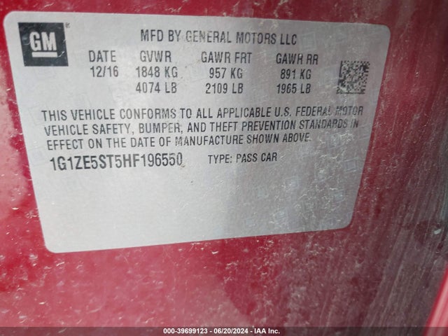 Chevrolet MALIBU 1LT 2017 1G1ZE5ST5HF196550 Image 9