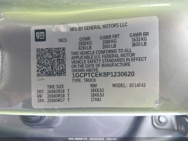 1GCPTCEK8P1230620 Chevrolet Colorado 4wd  Short Box Lt