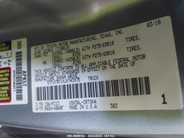 5TFUY5F1XJX743975 Toyota Tundra Sr5 5.7l V8