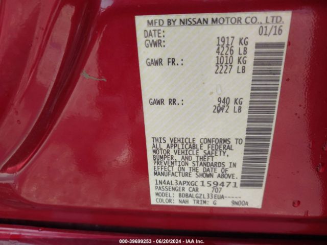 1N4AL3APXGC159471 Nissan Altima 2.5/2.5 S/2.5 Sl/2.5 Sr/2.5 Sv