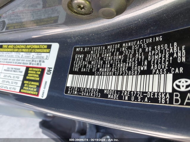 Toyota Corolla S Plus 2015 5YFBURHE1FP328687 Image 9