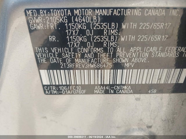 Toyota Rav4 Xle 2017 2T3RFREV3HW686475 Image 9