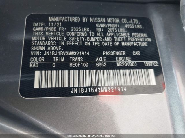 JN1BJ1BV3MW321914 Nissan Rogue Sport Sv Fwd Xtronic Cvt