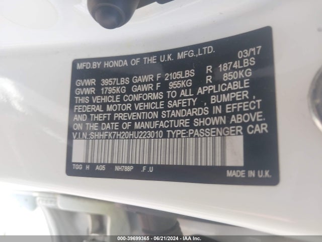 Honda Civic Lx 2017 SHHFK7H20HU223010 Image 9