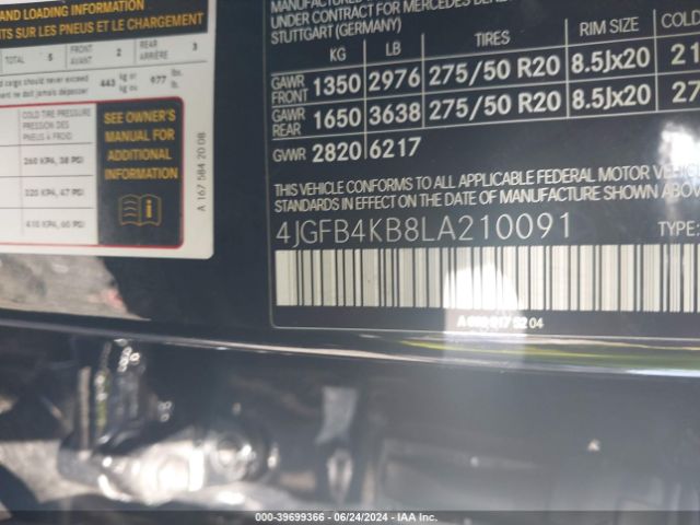 4JGFB4KB8LA210091 Mercedes-Benz Gle 350 4matic