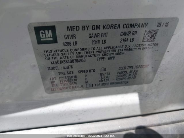KL4CJASB4GB704953 Buick Encore