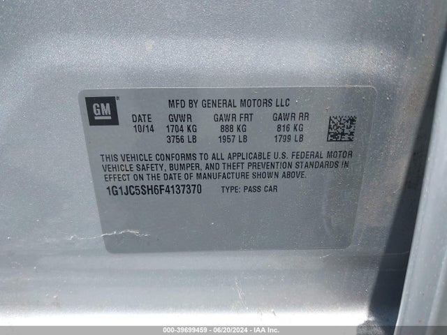 Chevrolet Sonic Lt Auto 2015 1G1JC5SH6F4137370 Image 9