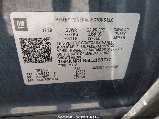 Aukcja sprzedaży 2020 Gmc Acadia Fwd Sle, vin: 1GKKNRLS5LZ158737, numer aukcji: 39699471