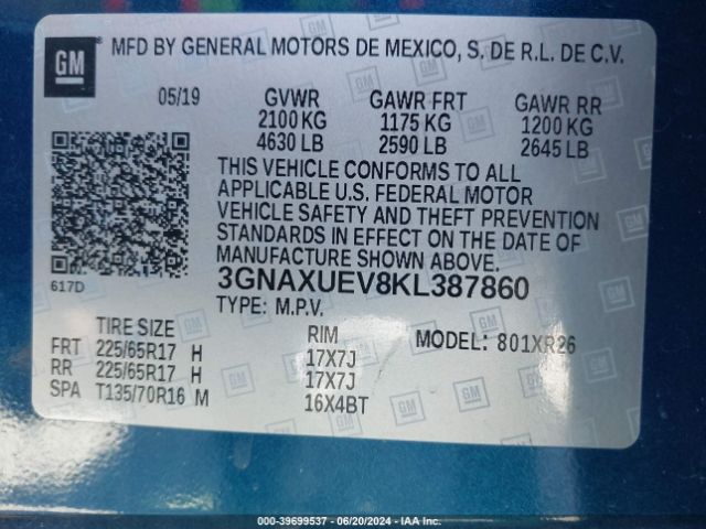 3GNAXUEV8KL387860 Chevrolet EQUINOX LT